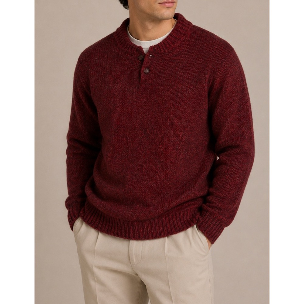 LL Bean Mens Burgundy 100% Lambswool Knit Button Sweater L Reg 285174 Maine Vntg